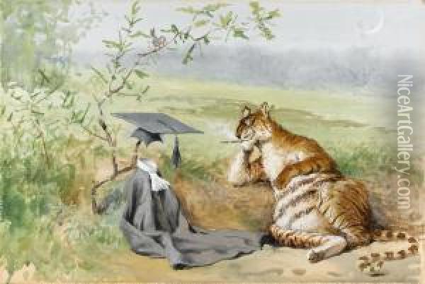The Tiger And The Missionary Oil Painting - Arthur Burdett (Sr.) Frost