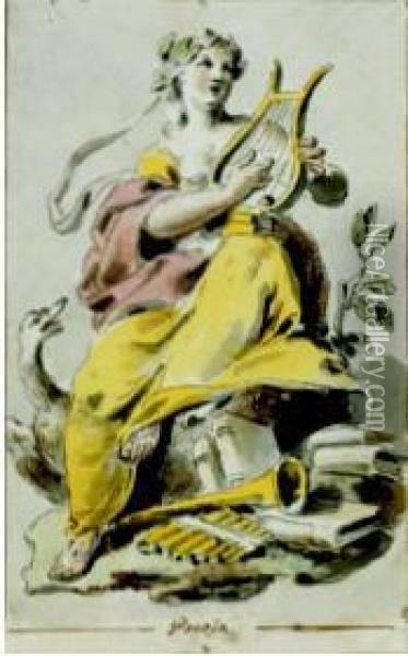 Quattro Allegorie A) Primavera B) Musica C) Poesia D)medicina Oil Painting - Domenico De Angelis