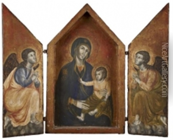 Vierge A L'enfant Entouree D'anges (in 3 Parts) Oil Painting -  Duccio di Buoninsegna