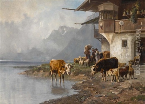Am Achensee Oil Painting - Christian Friedrich Mali