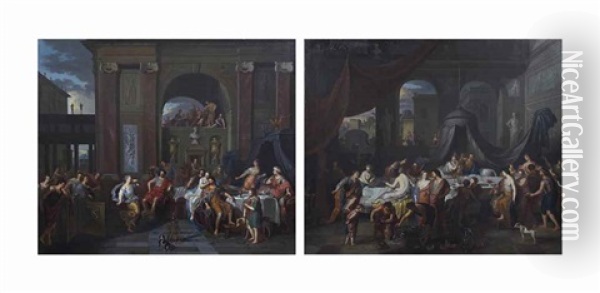 Banquets Antiques : La Danse De Salome; Et Le Banquet D'antoine Et De Cleopatre Oil Painting - Gerard Hoet the Elder
