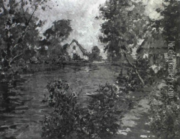 A River Landscape, Summer Oil Painting - Paul Emile Lecomte