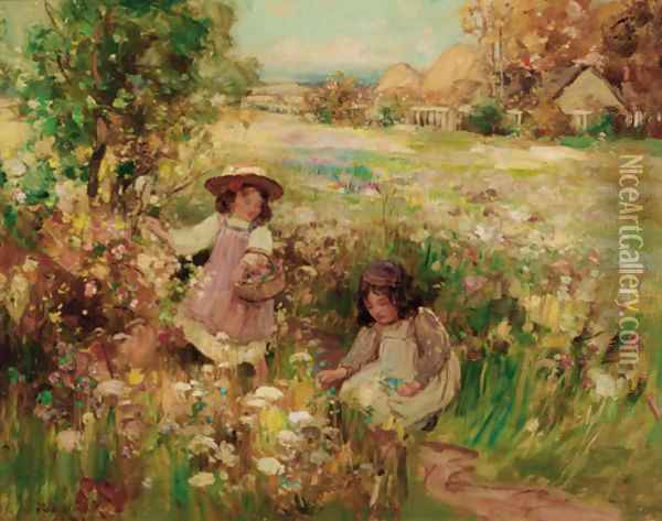 Picking summer flowers Oil Painting - Thomas Bromley Blacklock