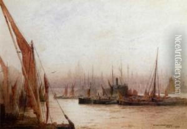 Below London Bridge Oil Painting - Frederick E.J. Goff