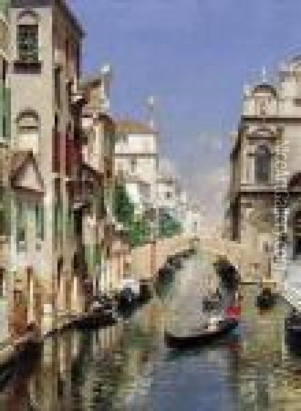 A Venetian Canal With The Scuola
 Grande Di San Marco And Campo San Giovanni E Paolo, Venice Oil Painting - Rubens Santoro