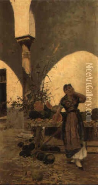 Venditrice Di Cocomeri Oil Painting - Ettore De Maria-Bergler