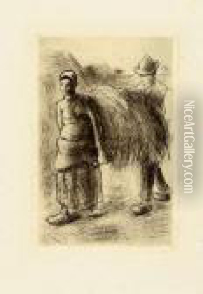 Paysans Portant Du Foin Oil Painting - Camille Pissarro