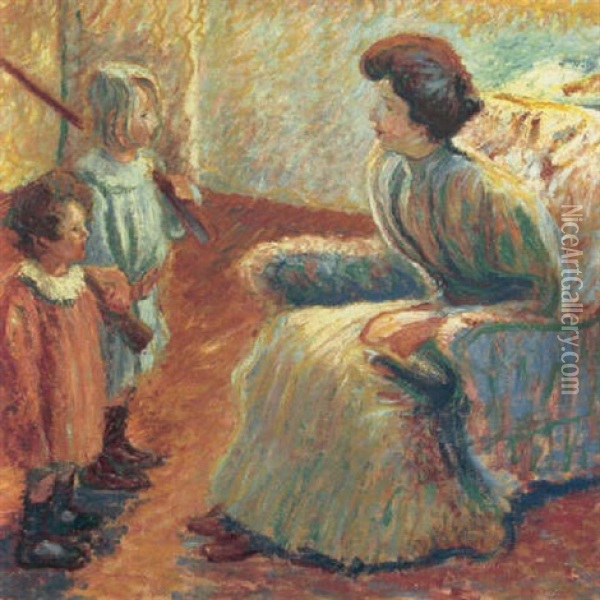 Monet's Daughter, Suzanne, And Her Children Oil Painting - Theodore Earl Butler