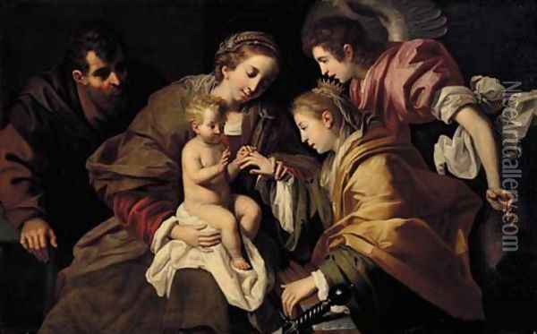 The Mystic Marriage of Saint Catherine of Alexandria Oil Painting - Bartolomeo Cavarozzi