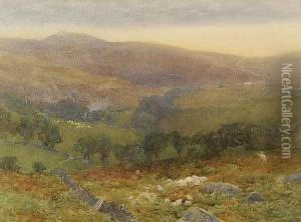 Sheep Grazing In A Mountainous Landscape Oil Painting - William Matthew Hale
