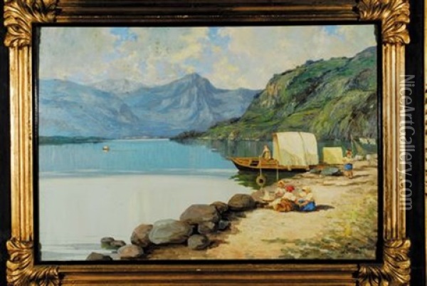 Paesaggio Con Lago Oil Painting - Guiseppe Riva