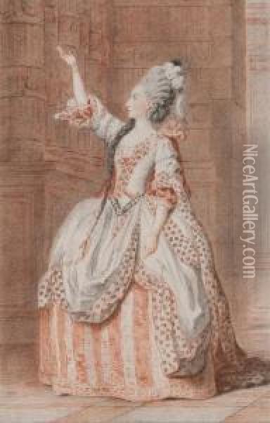 A Presumed Portrait Of Mademoiselle Saint-val L'ainee Oil Painting - Louis Carrogis Carmontelle