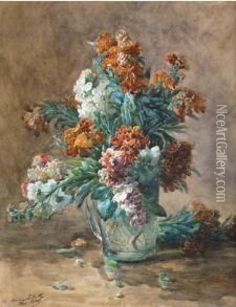 Vase De Fleurs. Oil Painting - Henri Biva
