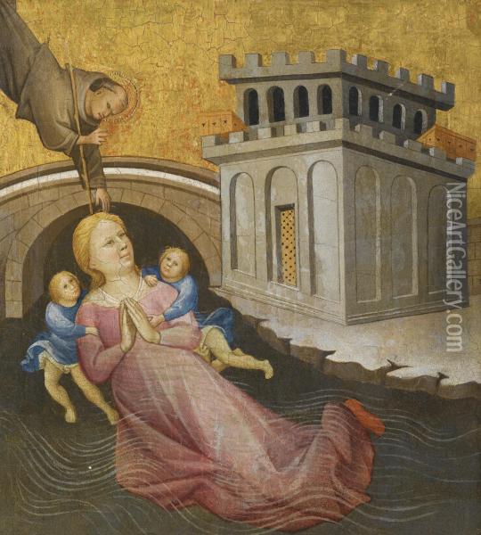 A Franciscan Saint Miraculously Saving A Woman From Drowning Oil Painting - Gherardo Jacopo Di Starnina