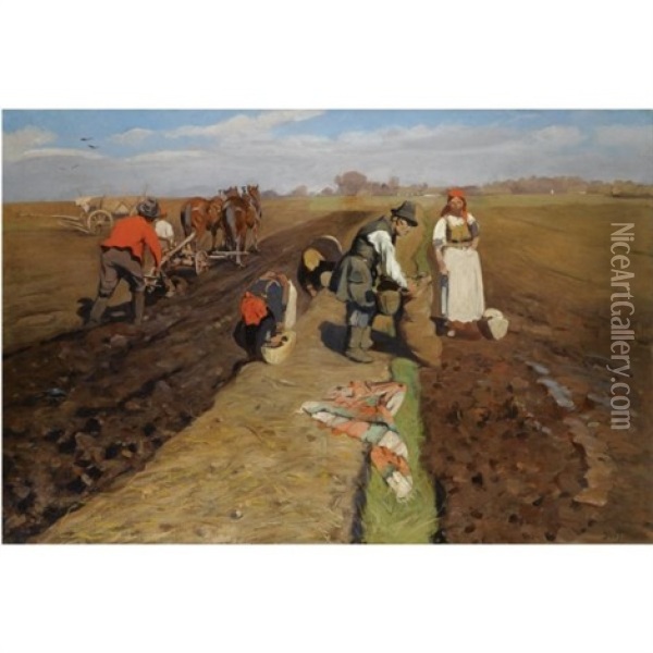 Orka, Wiosna (ploughing, Spring) Oil Painting - Wlodzimierz Tetmayer