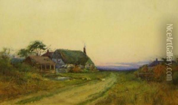 Domestic Poultry Before A Country Cottage At Sunset Oil Painting - Henry Stannard
