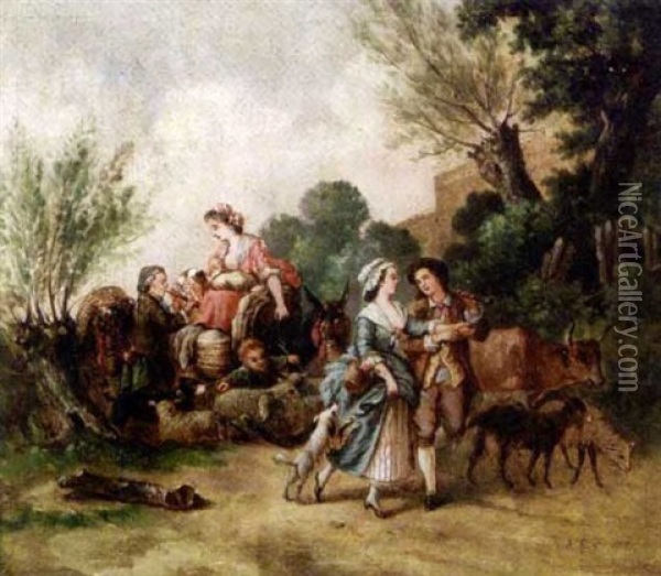 Repos D'une Famille De Berger Oil Painting - Jean Baptiste Huet