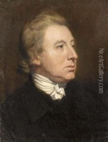 Portrait Of A Gentleman, 
Traditionally Thought To Be Edmund Burke, Bust-length, In A Black Coat 
And White Cravatte Oil Painting - Thomas Beach