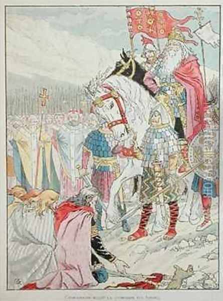 Charlemagne 742-814 receiving the submission of the Saxons in 777 Oil Painting - Eugene Grasset