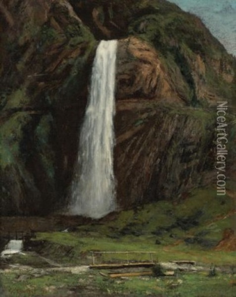Un Pont Pietonnier Et Une Cascade En Montagne (collab. W/studio) Oil Painting - Gustave Courbet