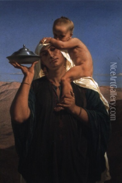 Bedouin Mother And Child - Afterglow Oil Painting - Frederick Goodall
