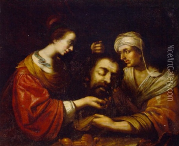 Salome And Herodias With The Head Of Saint John The Baptist Oil Painting - Gerrit Van Honthorst