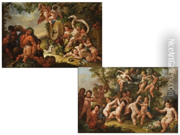 Bacchus-szenerien (pair) Oil Painting - Giacinto Diana