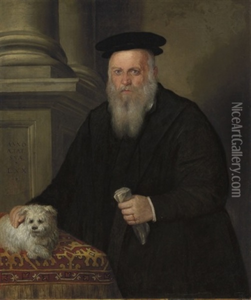 Portrait Of A Bearded Man In A Black Coat And Hat Oil Painting - Leandro da Ponte Bassano