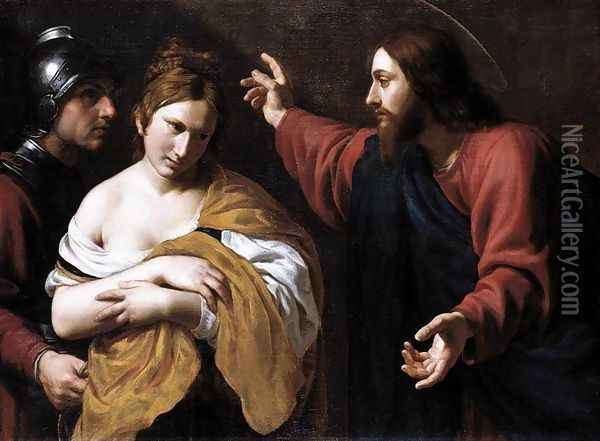 Christ and the Woman Taken into Adultery Oil Painting - Alessandro Turchi (Orbetto)