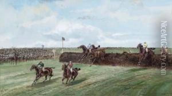 At The Canal Turn, Grand National, 1910 Oil Painting - John Beer
