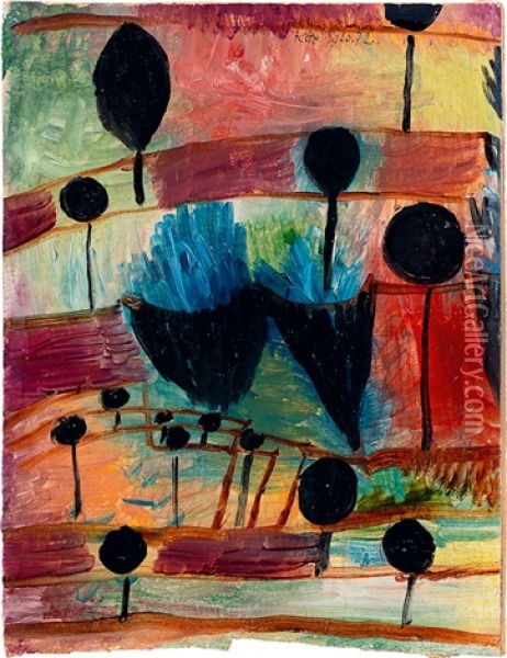 Kleines Gartenbild Mit Schwarzen Bluten Oil Painting - Paul Klee