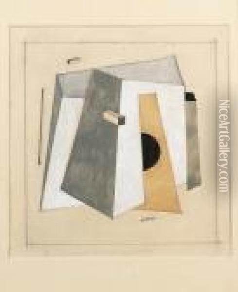 Proun 14 With Truncated Four-sided Pyramid Oil Painting - Eliezer Markowich Lissitzky