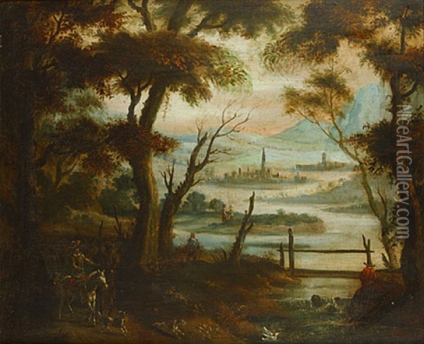 Jachtpartij In De Omgeving Van Antwerpen Oil Painting - Jan Baptist Huysmans