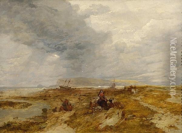A Coastal Scene Oil Painting - Edward Duncan