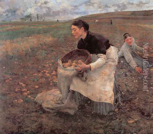 Saison d'Octobre: Récolte des pommes de terre (October: Gathering Potatoes) Oil Painting - Jules Bastien-Lepage