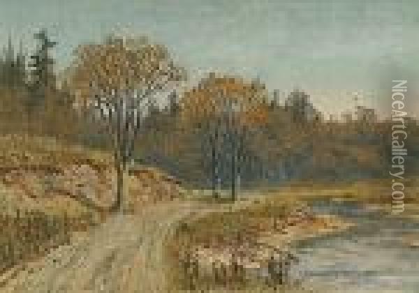 Untitled - The Road Beside The River Oil Painting - Thomas Mower Martin