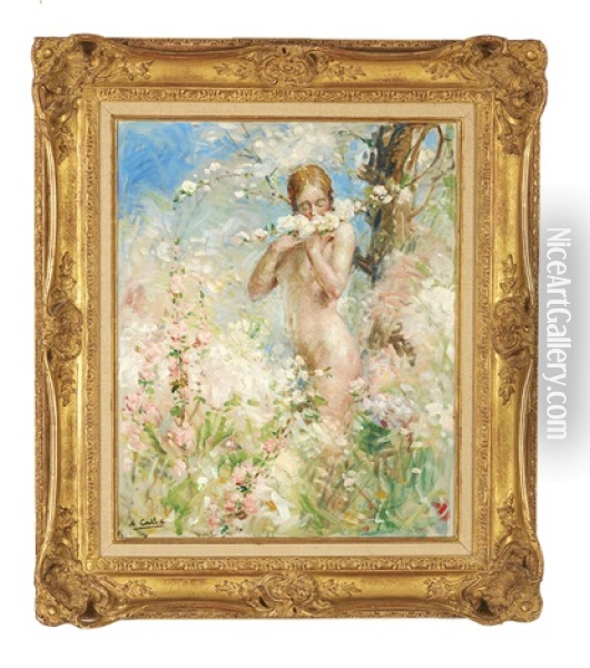 Woman In A Garden Oil Painting - Antoine Calbet