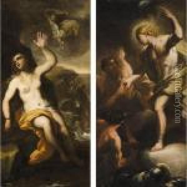 Perseus And Andromeda; Apollo In Vulcan's Forge Oil Painting - Luca Giordano