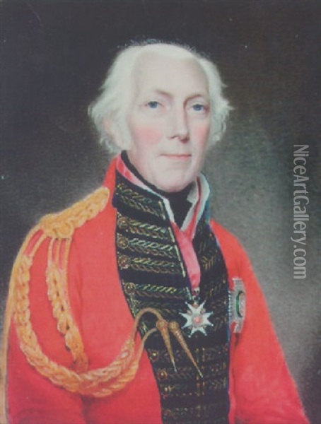 General Sir Robert Blair Wearing The Uniform Of The Bengal Native Infantry, With A Red Coat With Blue Facings Oil Painting - Charles Jagger