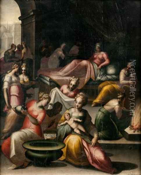 La Naissance De La Vierge Oil Painting - Giovanni (Il Cosci) Balducci