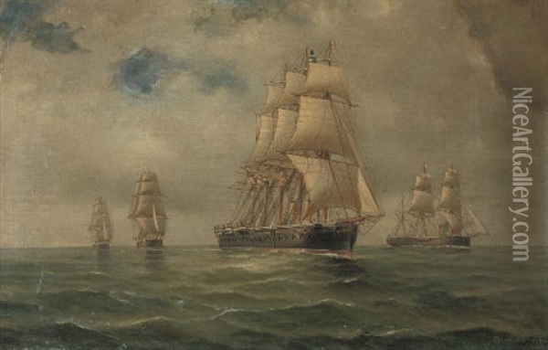 H.m.s. "northumberland" And Other Ships Of The So-called Black Battlefleet At Sea Oil Painting - Tommaso de Simone