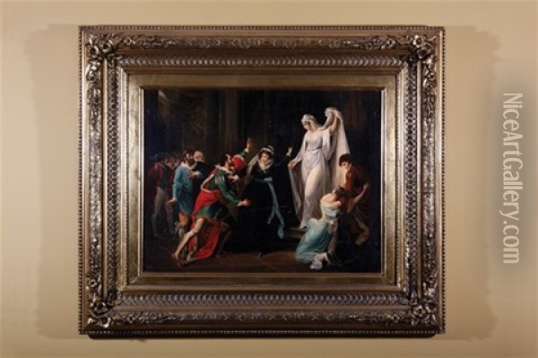 Leontes Looking At The Statue Of Hermione (act Five, Scene Three From The Winters Tale) Oil Painting - William Hamilton