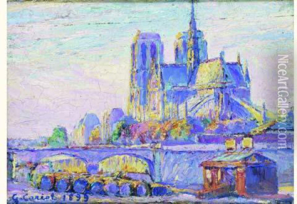 Paris, Notre-dame, Vue Du Port Aux Vins, 3 Heures 1 / 2 Apres-midi, Automne Oil Painting - Gustave Cariot