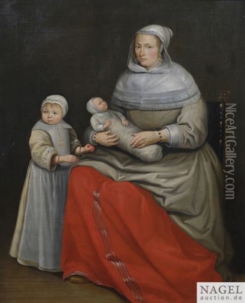 Bildnis Einer Dame Mit Ihren Beiden Kindern Oil Painting - Jacob Gerritsz Cuyp