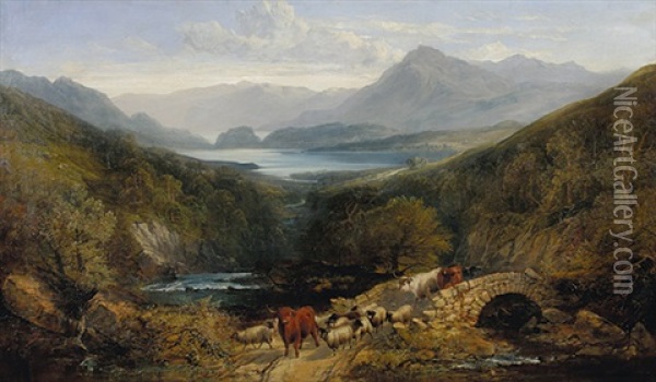 Rinder- Und Schafherde Im Schottischen Hochland Oil Painting - Joseph Denovan Adam
