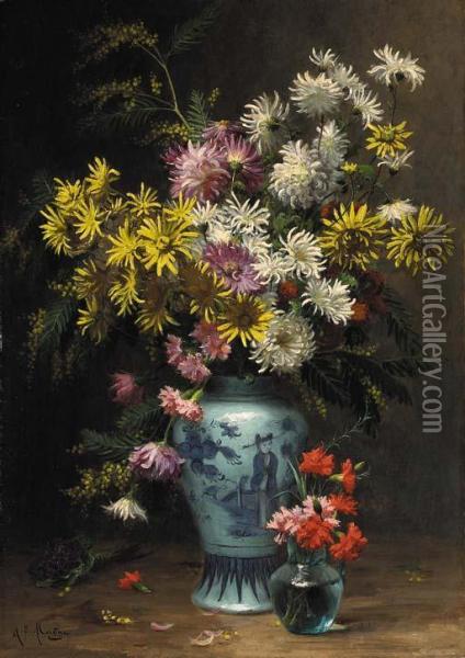 Floral Arrangement In An Oriental Vase Oil Painting - Desire Alfred Magne