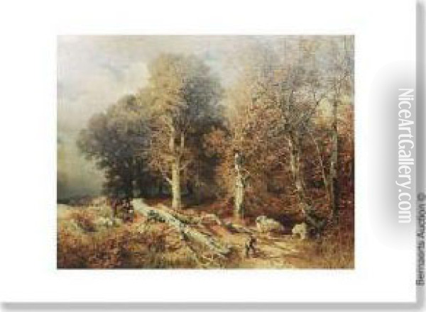 Lumberjacks Atthe Fringe Of The Woods Oil Painting - August Schaeffer von Wienwald