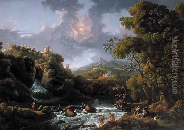 A Scene in the Roman Campagna c. 1736 Oil Painting - Jan Frans Van Bloemen (Orizzonte)