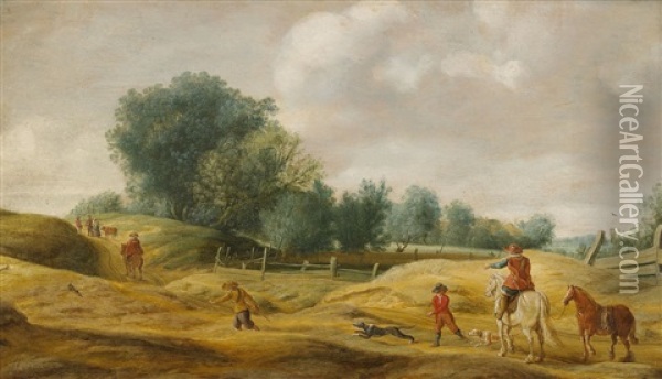 Landskap Med Bonder Som Jagar Harar Oil Painting - Salomon van Ruysdael