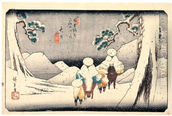 Oi. Quarante-Septieme Relais Oil Painting - Utagawa or Ando Hiroshige